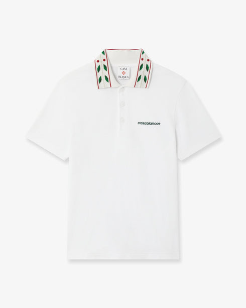 CASABLANCA White Laurel Pique Short Sleeve Polo Shirt Men's Apparel