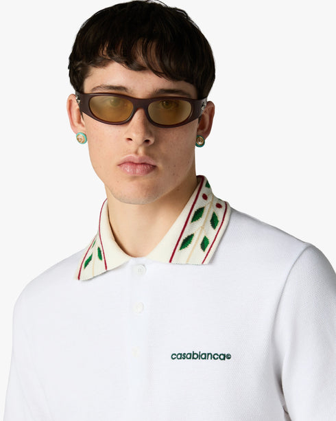 CASABLANCA White Laurel Pique Short Sleeve Polo Shirt Men's Apparel