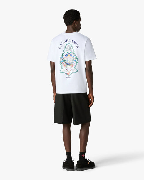 White Hotel Emblem Short Sleeve T-Shirt — front model view