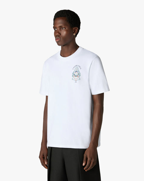 White Hotel Emblem Short Sleeve T-Shirt — back model view