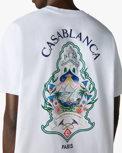 White Hotel Emblem Short Sleeve T-Shirt — side model view
