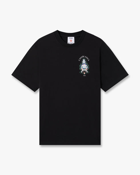 CASABLANCA Black Hotel Emblem Short Sleeve T‑Shirt Men's Apparel