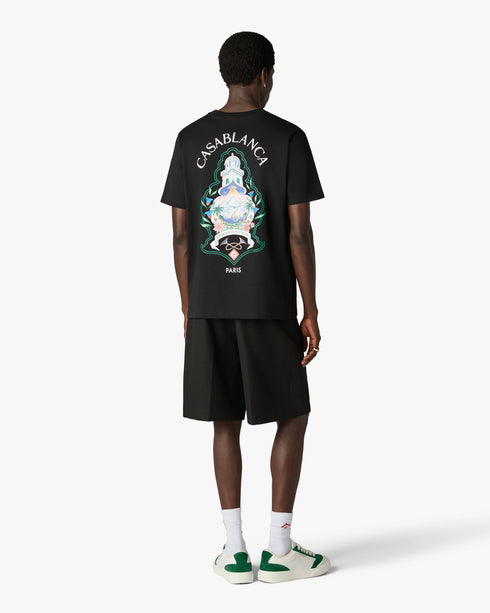CASABLANCA Black Hotel Emblem Short Sleeve T‑Shirt Men's Apparel