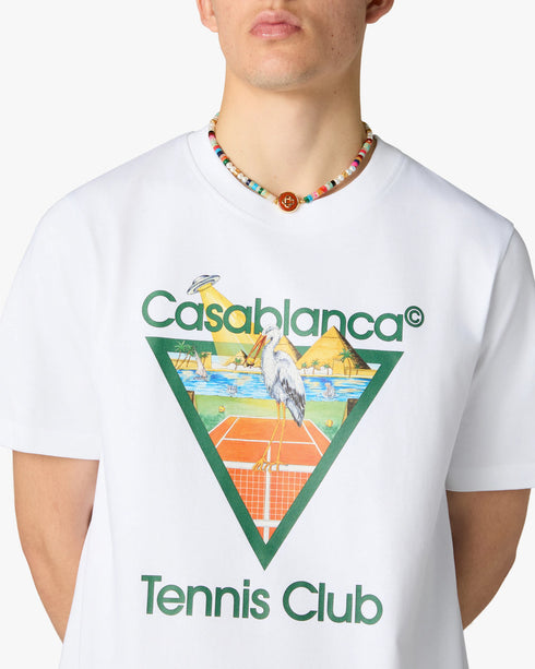 White Tennis Club Icon Pyramid Abduction Short Sleeve T-Shirt — back model view