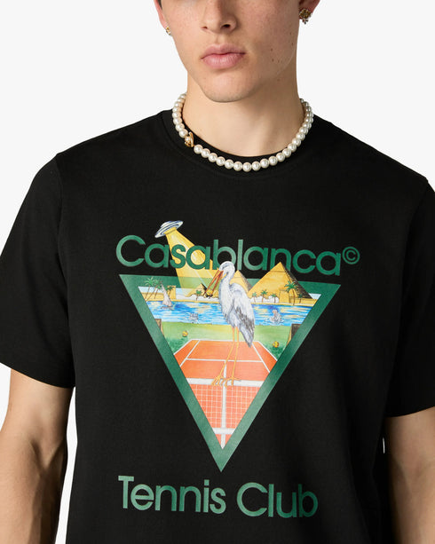 Black Tennis Club Icon Pyramid Abduction Short Sleeve T-Shirt — side model view