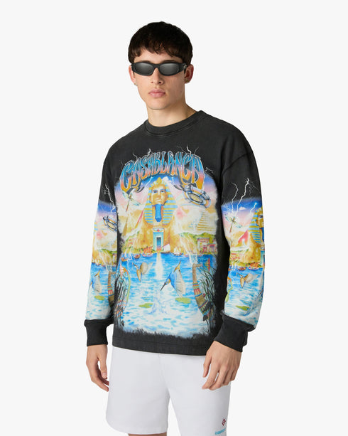 CASABLANCA Black Egypt As It Was Long Sleeve T‑Shirt Men's Apparel