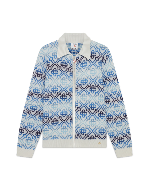 CASABLANCA Space Dye Monogram Long Sleeve Merino Cardigan Men's Apparel