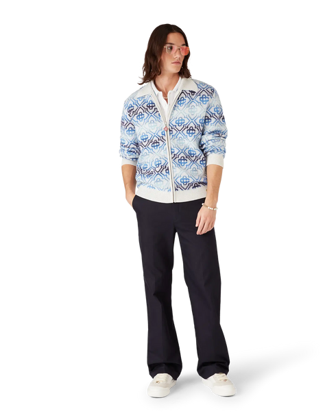 CASABLANCA Space Dye Monogram Long Sleeve Merino Cardigan Men's Apparel