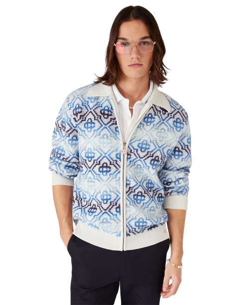 CASABLANCA Space Dye Monogram Long Sleeve Merino Cardigan Men's Apparel