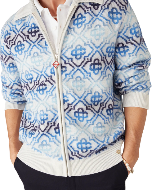 CASABLANCA Space Dye Monogram Long Sleeve Merino Cardigan Men's Apparel