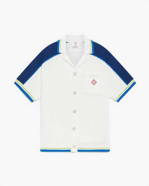 CASABLANCA White & Blue Short Sleeve Crochet Shirt Men's Apparel