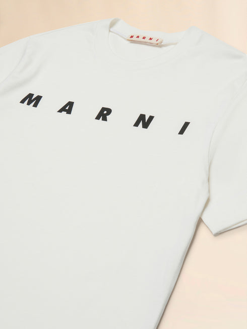 MARNI Off-white cotton t-shirt with logo Kids Apparel