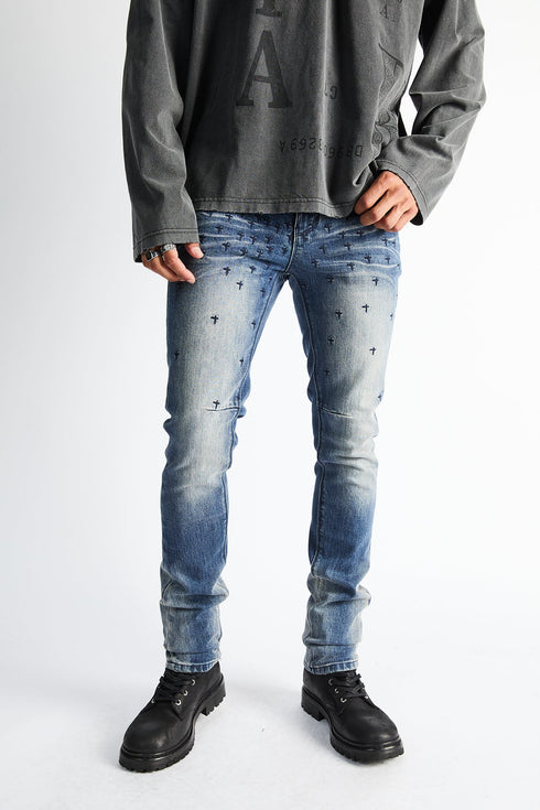 RTA Bryant Skinny Jean | Coastal Rinse Allover Cross Men's Apparel
