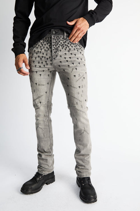 RTA Olivier Stacked Skinny Jean | Smoky Rinse All Over Cross Men's Apparel