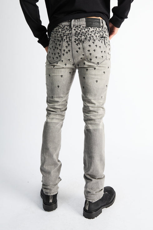 RTA Olivier Stacked Skinny Jean | Smoky Rinse All Over Cross Men's Apparel