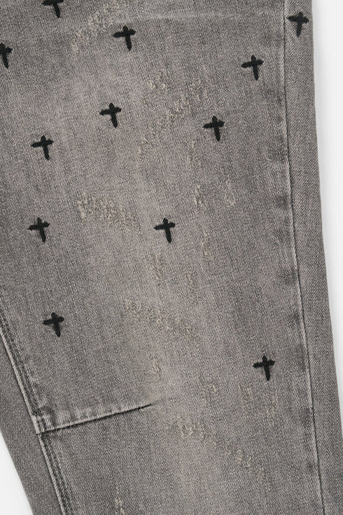 RTA Olivier Stacked Skinny Jean | Smoky Rinse All Over Cross Men's Apparel