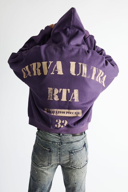 RTA Kaen Cropped Zip-up Hoodie | Grape Curva Ultra Men's Apparel