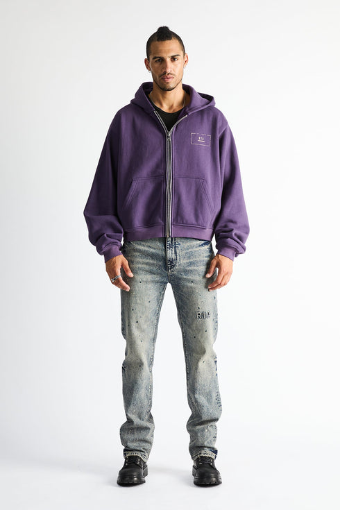 RTA Kaen Cropped Zip-up Hoodie | Grape Curva Ultra Men's Apparel