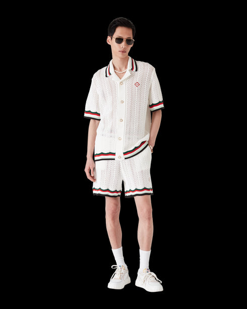 CASABLANCA Cotton Chevron Crochet Shorts Mens Apparel