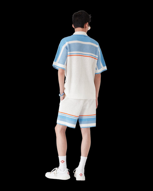 CASABLANCA Cotton Chevron Crochet Shorts Mens Apparel
