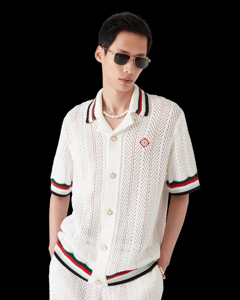 CASABLANCA Cotton Montagne Ondulee Short-Sleeve Crochet Shirt Mens Apparel