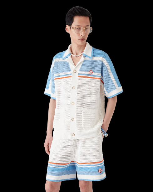 CASABLANCA Cotton Tennis Short-Sleeve Crochet Shirt Mens Apparel