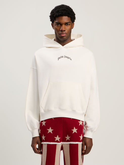 PALM ANGELS Back Curved Logo Loose Hoodie Mens Apparel