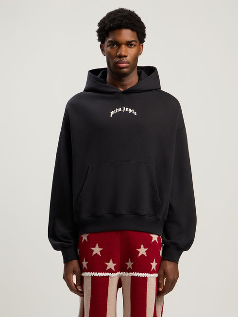 PALM ANGELS Back Curved Logo Loose Hoodie Mens Apparel