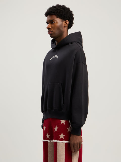 PALM ANGELS Back Curved Logo Loose Hoodie Mens Apparel