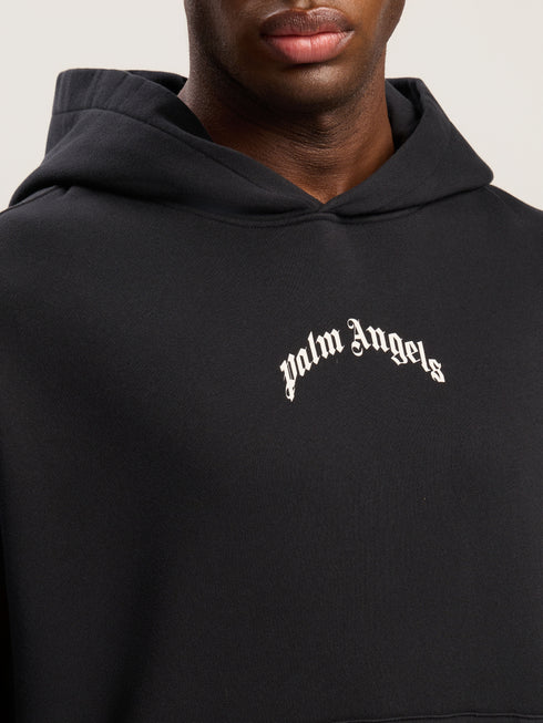 PALM ANGELS Back Curved Logo Loose Hoodie Mens Apparel