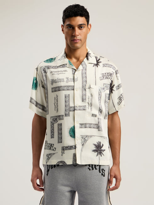 PALM ANGELS Dollar Print Short Sleeve Shirt Mens Apparel