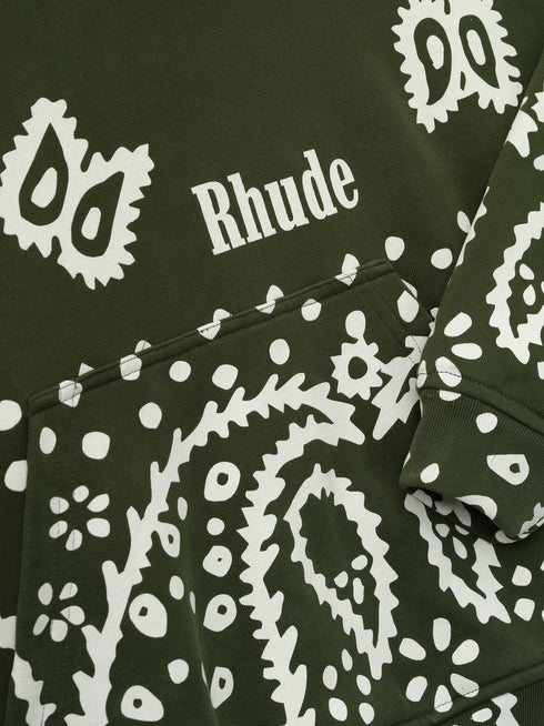 RHUDE Bandana Hoodie Olive Mens Apparel