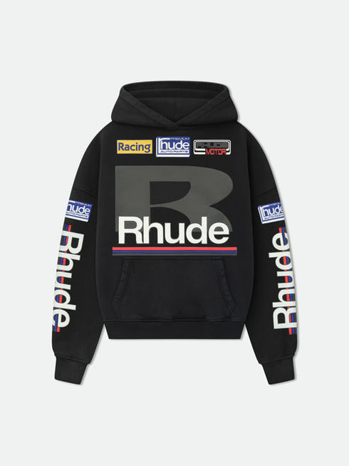 RHUDE Petrol Patch Hoodie VTG Black Mens Apparel