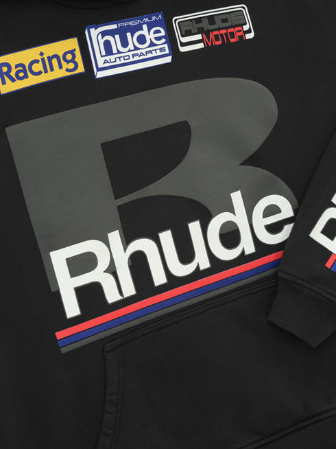 RHUDE Petrol Patch Hoodie VTG Black Mens Apparel