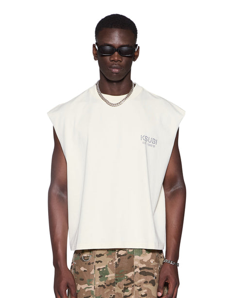 KSUBI State Halen Cut Off Tee Ecru Men's Apparel