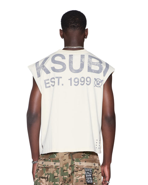 KSUBI State Halen Cut Off Tee Ecru Men's Apparel