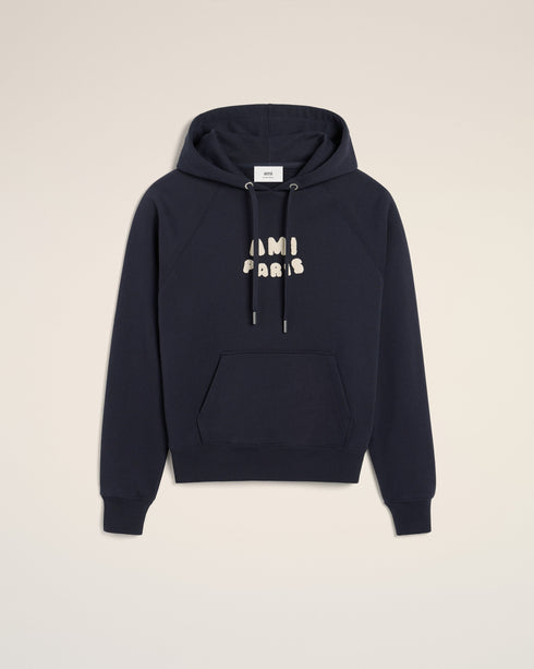 AMI PARIS Navy Cotton Hoodie With Ami Paris Patch Unisex Apparel
