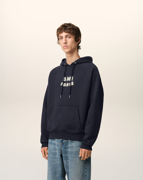 AMI PARIS Navy Cotton Hoodie With Ami Paris Patch Unisex Apparel