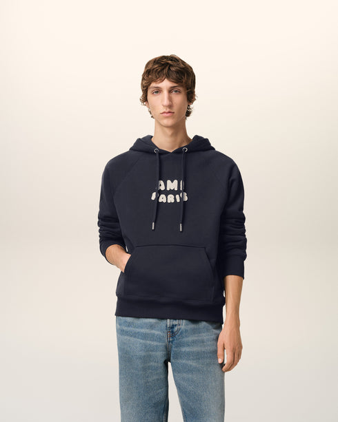 AMI PARIS Navy Cotton Hoodie With Ami Paris Patch Unisex Apparel