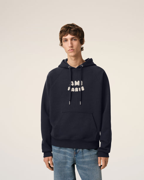 AMI PARIS Navy Cotton Hoodie With Ami Paris Patch Unisex Apparel