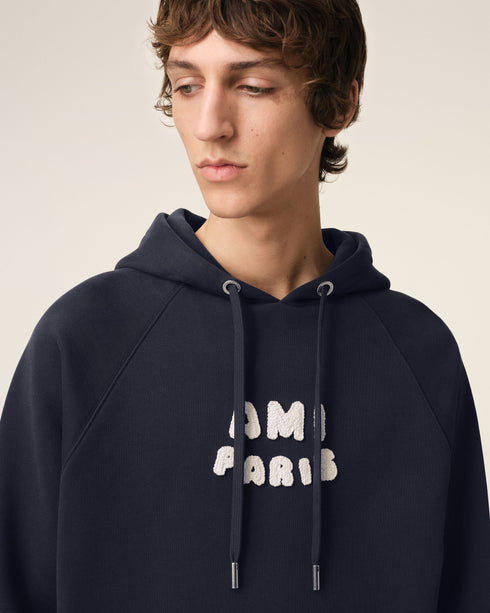 AMI PARIS Navy Cotton Hoodie With Ami Paris Patch Unisex Apparel
