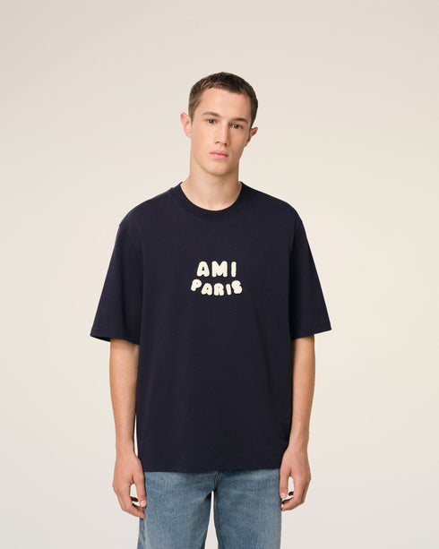AMI PARIS Navy Cotton Ami Paris Patch T-Shirt Mens Apparel