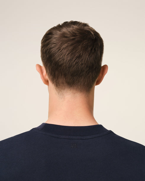 AMI PARIS Navy Cotton Ami Paris Patch T-Shirt Mens Apparel