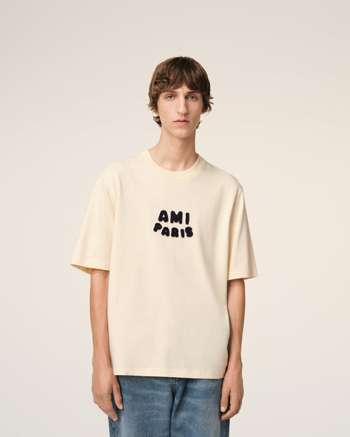 AMI PARIS Beige Cotton Ami Paris Patch T-Shirt Mens Apparel