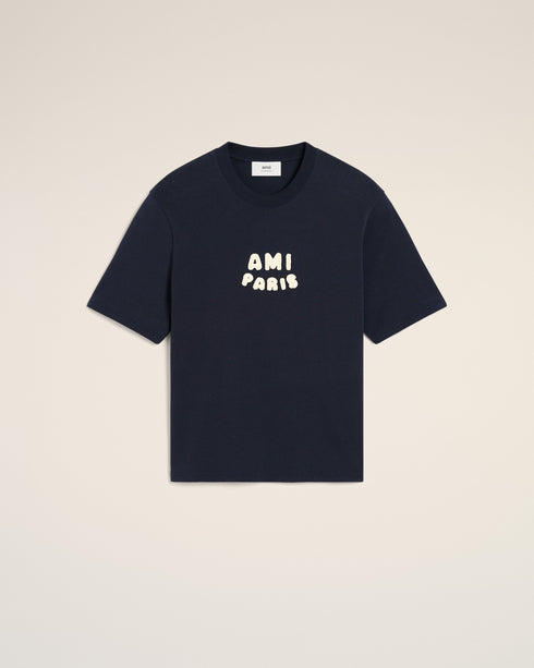AMI PARIS Navy Cotton Ami Paris Patch T-Shirt Mens Apparel