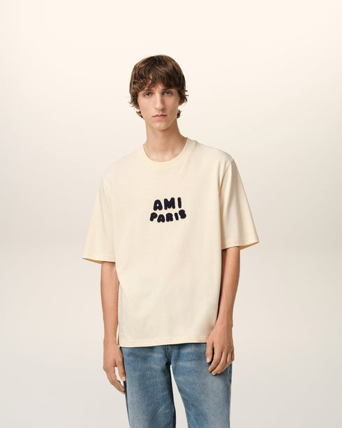 AMI PARIS Beige Cotton Ami Paris Patch T-Shirt Mens Apparel