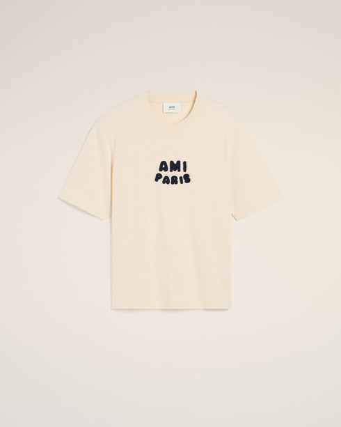 AMI PARIS Beige Cotton Ami Paris Patch T-Shirt Mens Apparel
