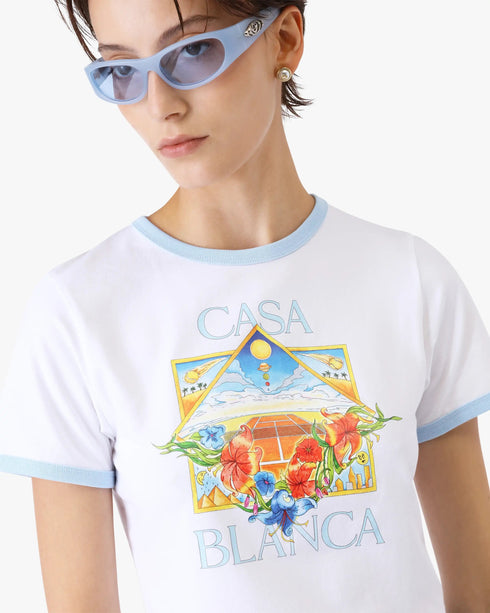 CASABLANCA Tennis Landscape Ringer Baby Short Sleeve T‑Shirt Women's Apparel