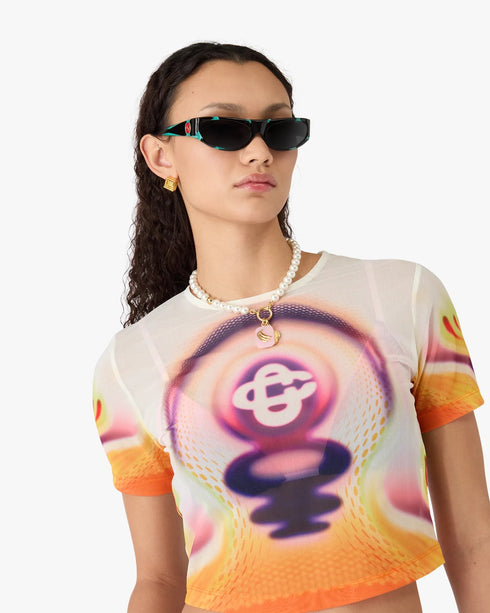 CASABLANCA Sporchid Printed Mesh Baby Short Sleeve T‑Shirt Women's Apparel
