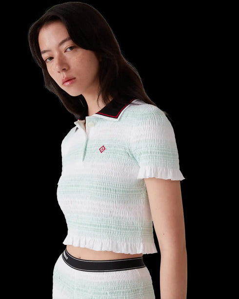 CASABLANCA Stripe Shirred Polo Shirt Womens Apparel